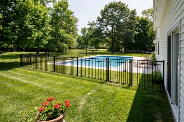Four-foot aluminum pool safety fence with a self-latching gate